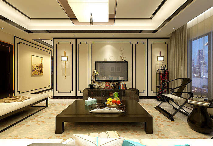 保利漫月山140m²新中式风格装修案例效果图