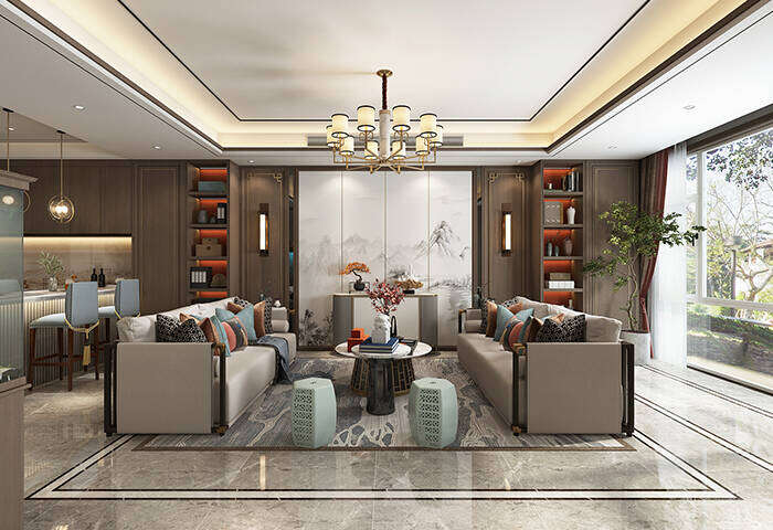 汇豪官邸220㎡别墅新中式风格装修案例效果图