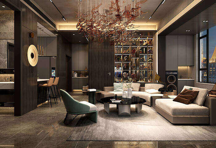 海信积米湾145m²三室两厅轻奢风格装修案例效果图